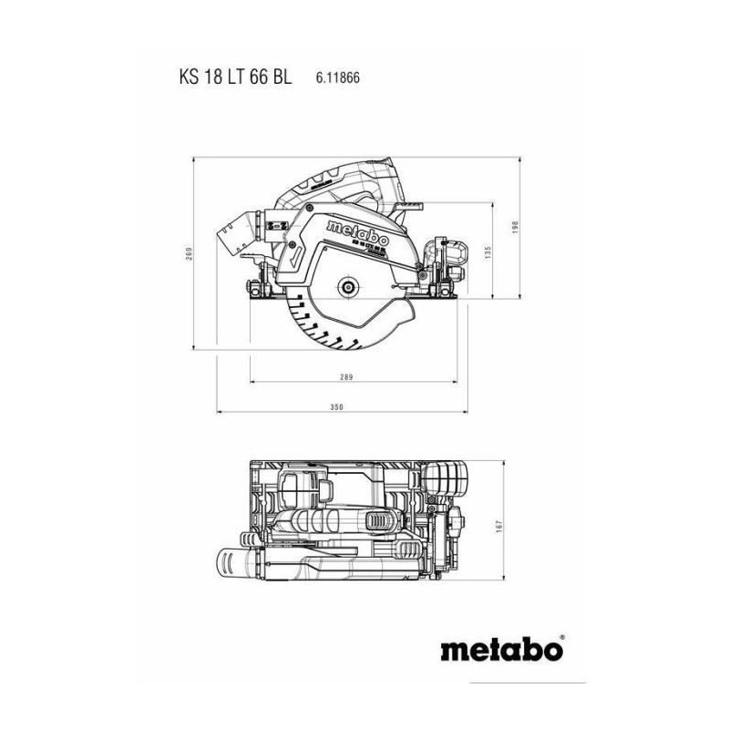Cordless portable circular saw - METABO - KS 18 LTX 66 BL - 18 V - car
