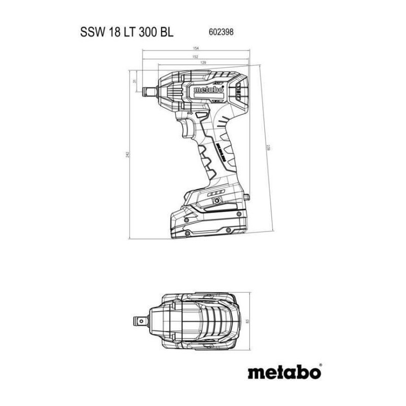 Cordless impact driver - METABO - SSW 18 LT 300 BL - 18 V - MetaBOX 14