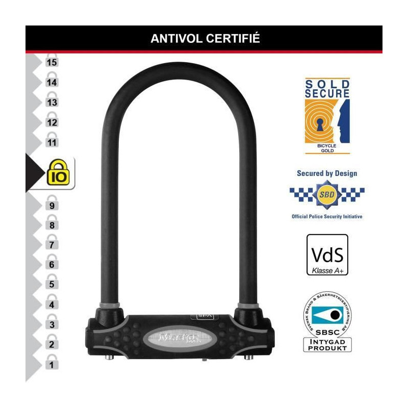 U-Lock Bike Lock - MASTER LOCK - 8195EURDPROCOLWR - Hardened Steel, Ke