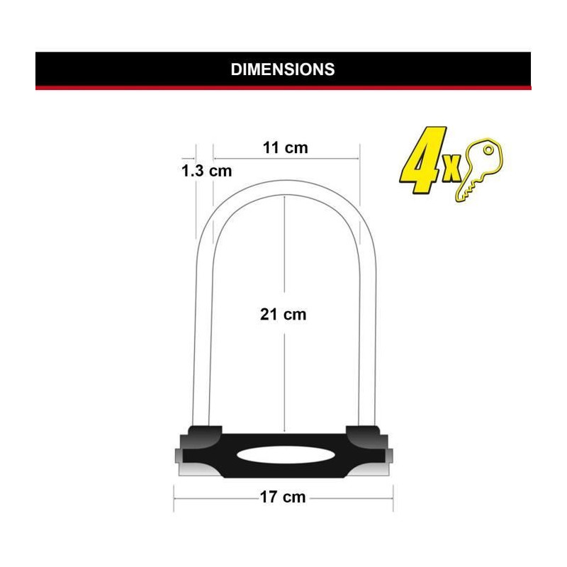 U-Lock Bike Lock - MASTER LOCK - 8195EURDPROCOLWR - Hardened Steel, Ke