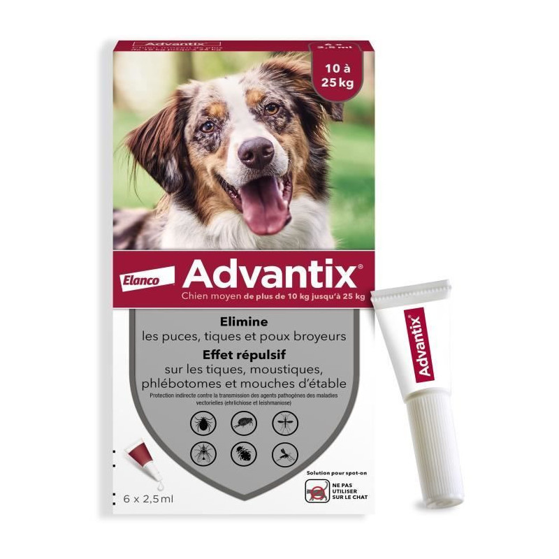 Advantix Dog Antiparasitic solution Average breed 10 to 25kg 6 pipette
