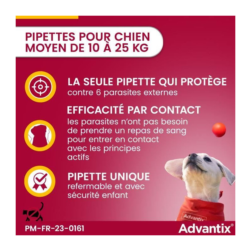 Advantix Dog Antiparasitic solution Average breed 10 to 25kg 6 pipette