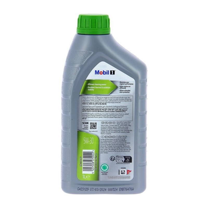 Engine oil can - MOBIL1 - 5W30 ESP Formula P - 1 L - 4 seasons