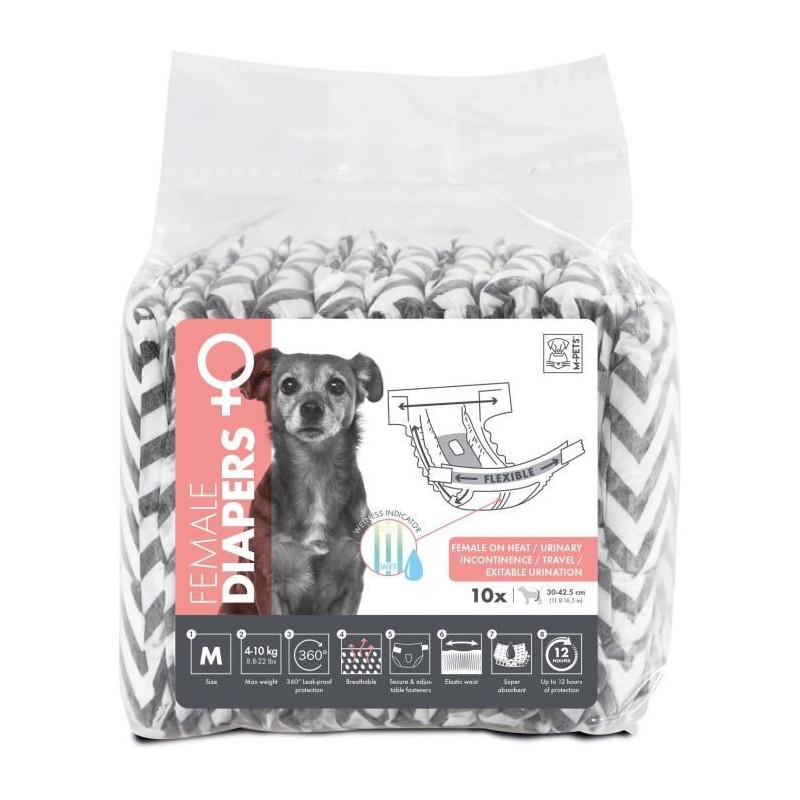 Dog Diapers - M PETS - DIAPERS - Female M x10 - Waist size 30-42.5 cm