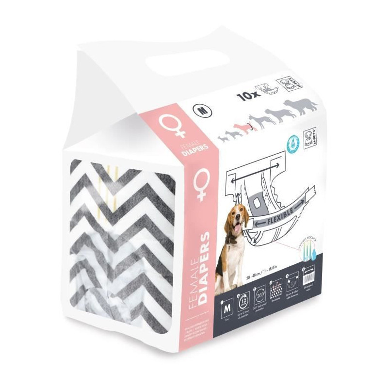 Dog Diapers - M PETS - DIAPERS - Female M x10 - Waist size 30-42.5 cm