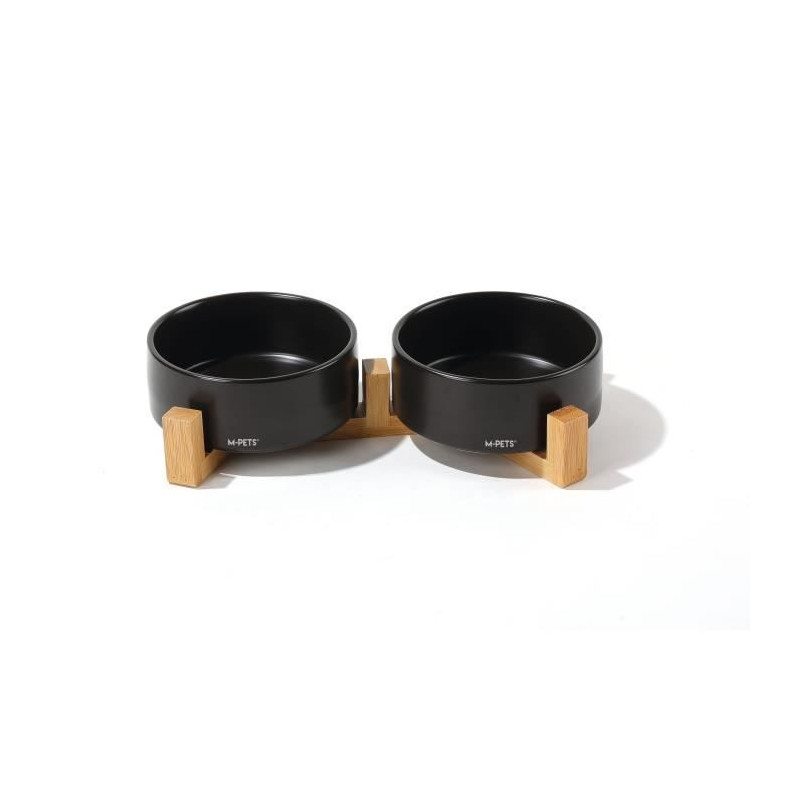 Ceramic bowls with bamboo stand 2x350 ml - Mpets - OPERA - Black