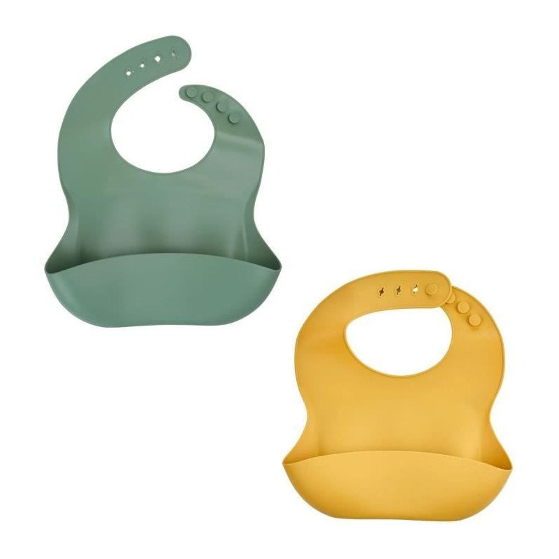 SET OF 2 SILICONE BIBS 1 CACTUS GREEN + 1 HONEY YELLOW