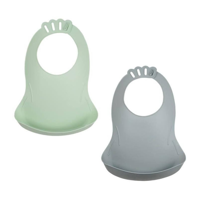 SET OF 2 CELADON GREEN BIBOU BIBS - CHARM GREY