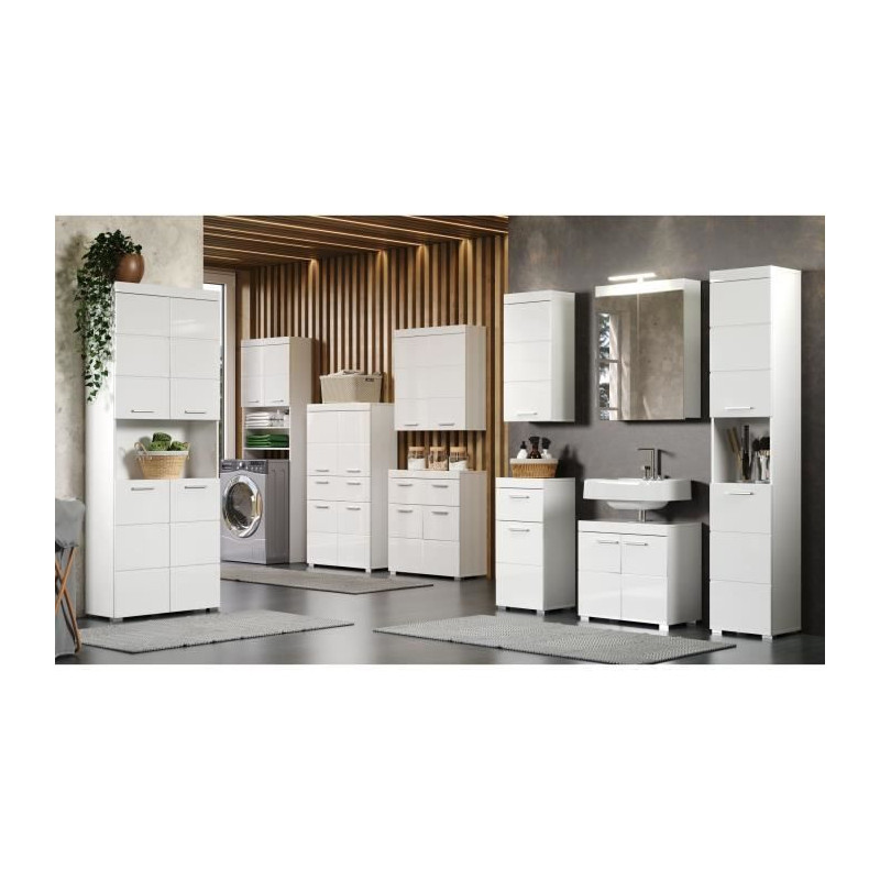 AMANDA high bathroom storage unit - 1 door - White - L 37 x D 23 x H 7