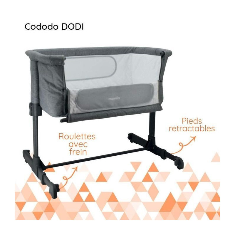 NANIA Gray Cododo bed adjustable 5 heights possible - mattress 4 cm