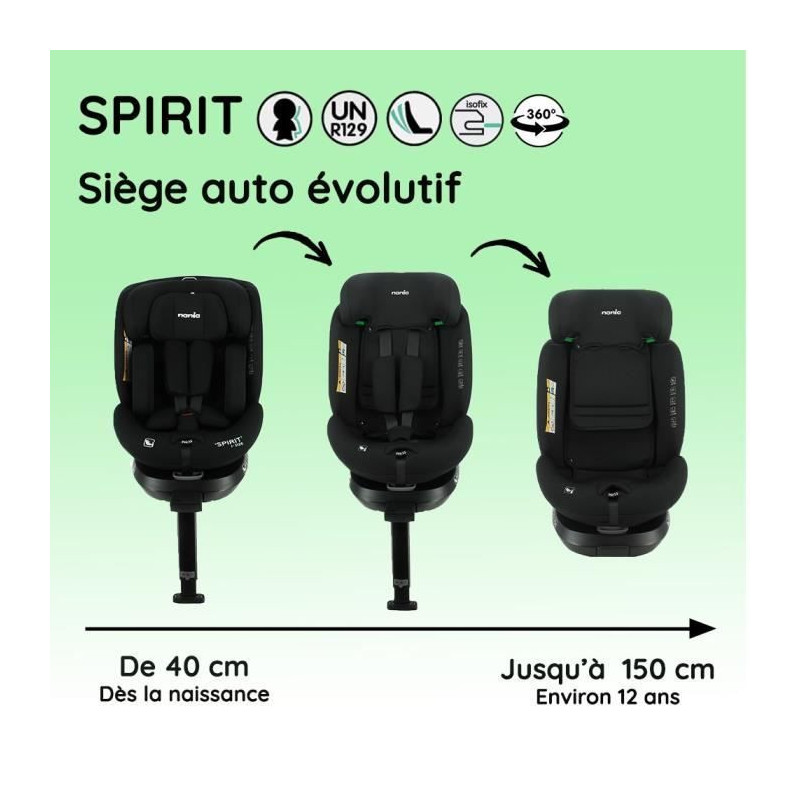 Isofix car seat NANIA SPIRIT 40-150 cm R129 – 0 to 10 years – Rear