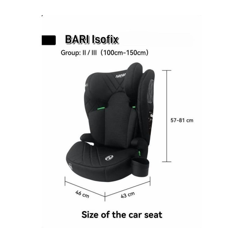 Isofix car seat - NANIA - BARI - Group 2/3 - I-size - Black