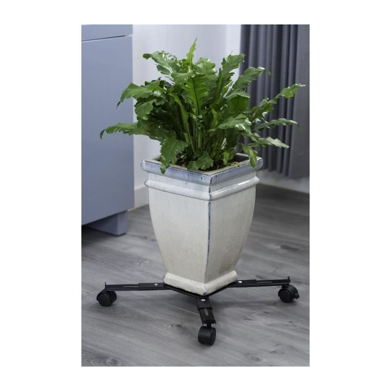 NATURE Roller shelf for extendable plants - Black metal - H6 x 34/51 x