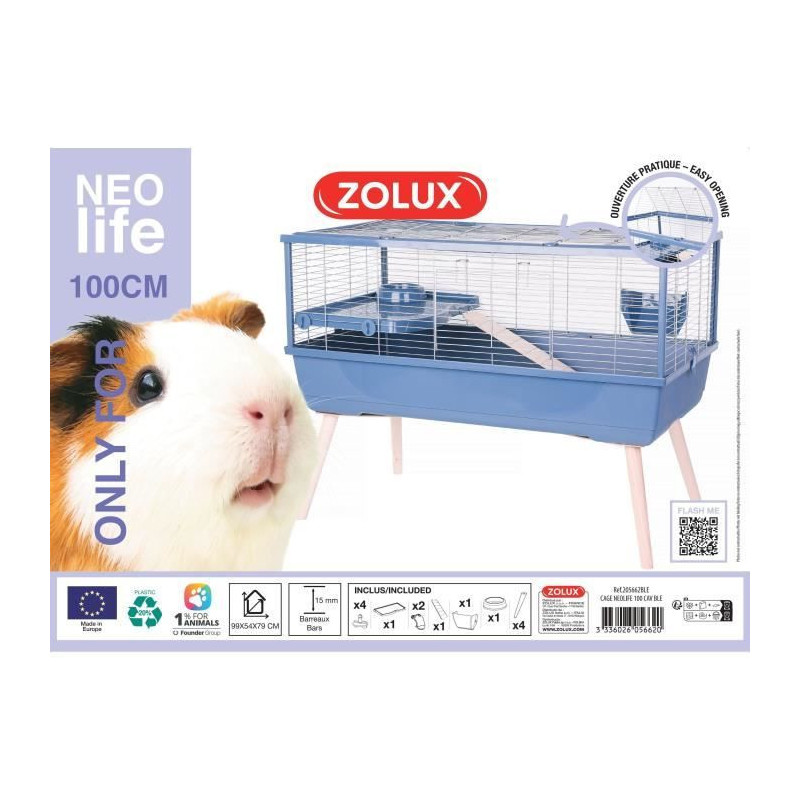 Raised rodent cage - Zolux - Néolife - For guinea pigs - 99 x 54 x 79