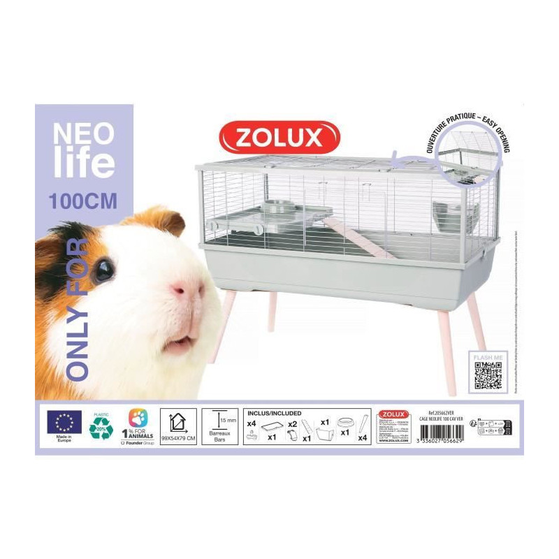Raised rodent cage - Zolux - Néolife - For guinea pigs - 99 x 54 x 79
