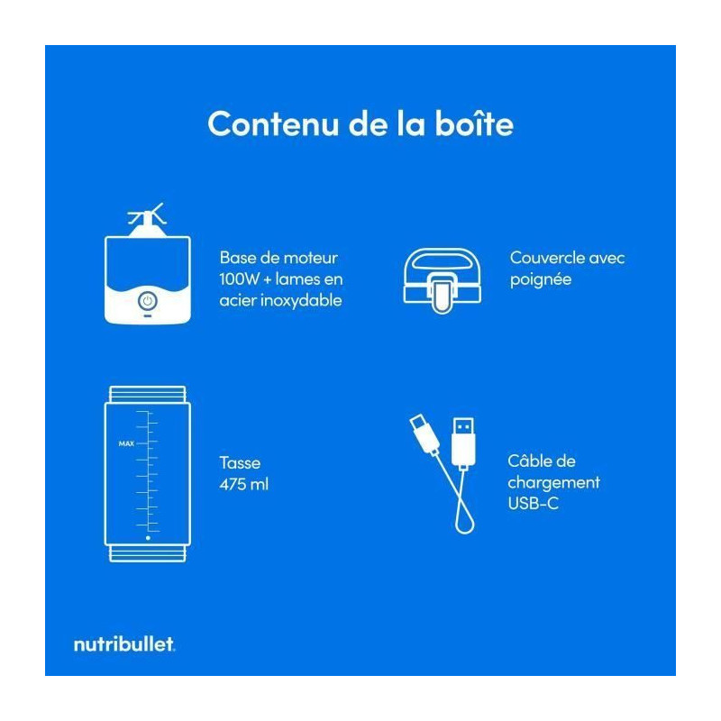 Portable blender - NutriBullet - NBP003MA - 70W - 0.475L - Pink - 1 bo