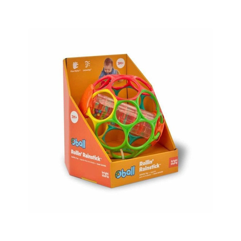 BRIGHT STARS Oball Easy-Grip Rain Stick BPA-Free Infant Toy, Red, Yell