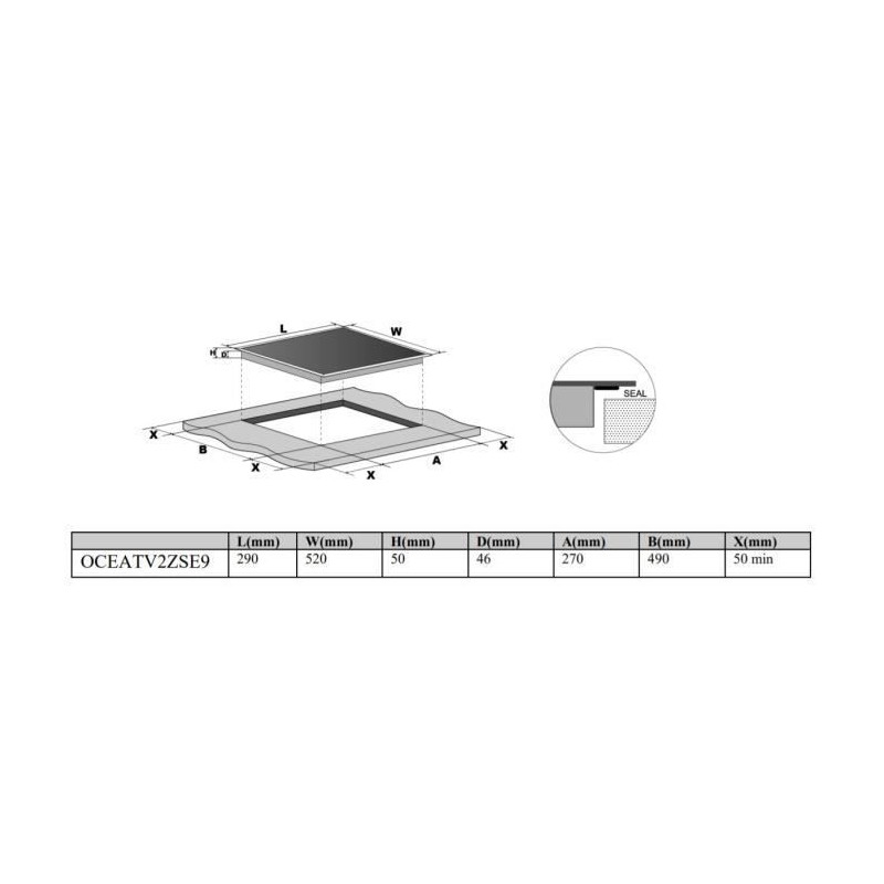 Oceanic ceramic hob Oceanic 2 fireplaces L52 x P29 cm Oceatv2zse9