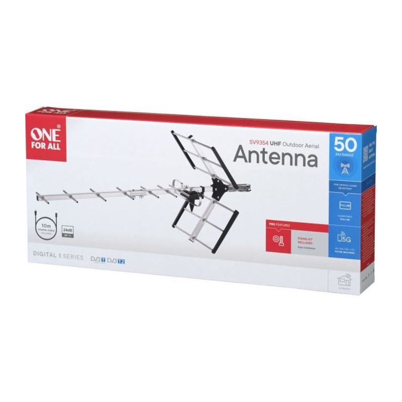 ONE FOR ALL SV9354 - Outdoor HD TV Antenna, Full HD, 4G Filter - Gray