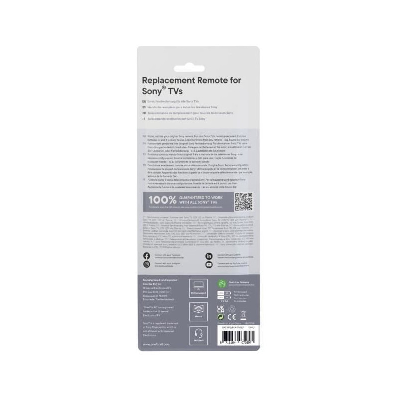 ONE FOR ALL URC4912 - Replacement remote control for Sony TV
