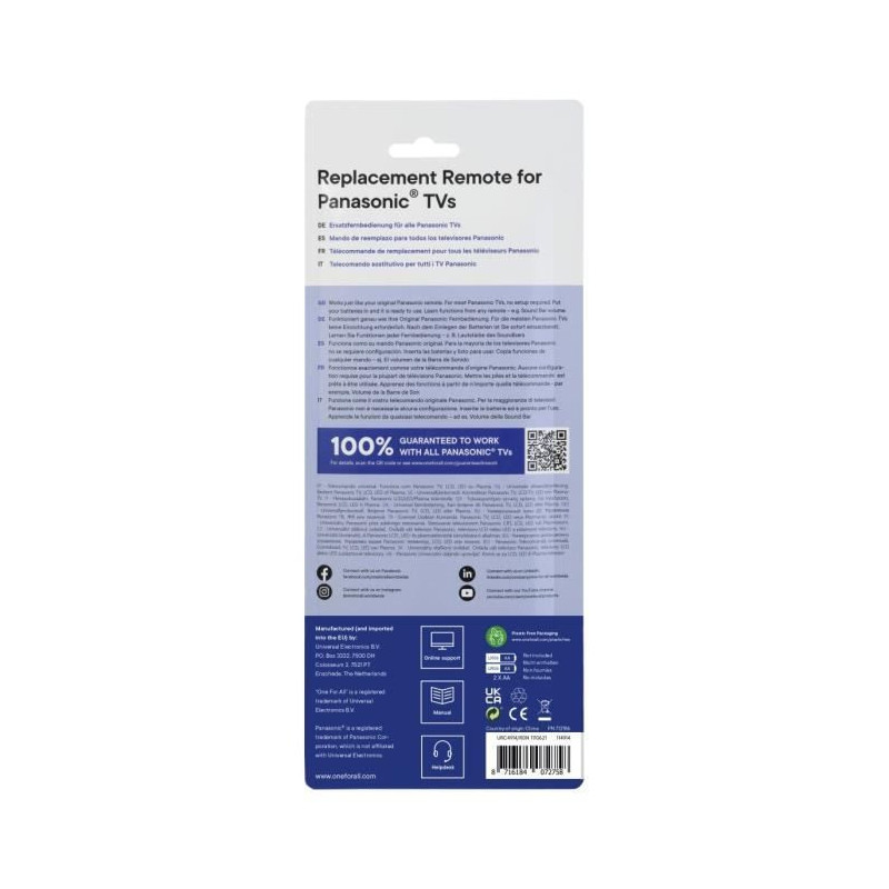 ONE FOR ALL URC4914 - Replacement remote control for Panasonic TV