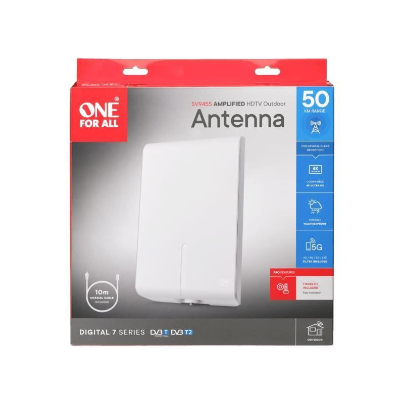 One for all - Outdoor antenna SV9455 - Signal area: very low (0-50km /