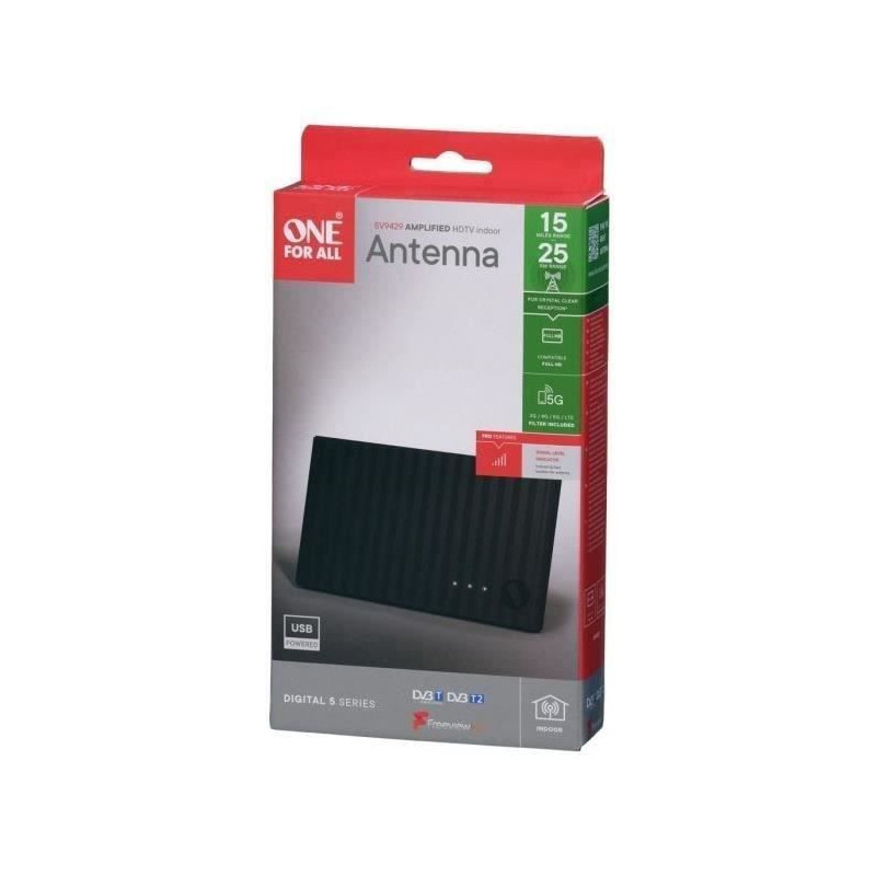 Amplified indoor antenna - ONE FOR ALL - With 25 km reception range -