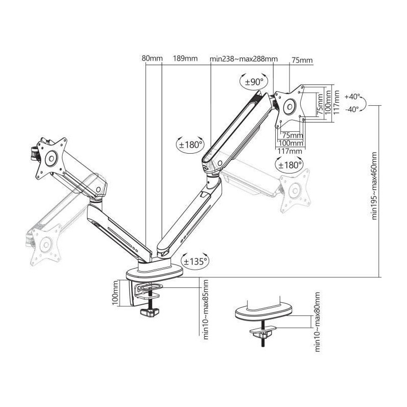 Double articulated arm - OPLITE - MT10 - Black