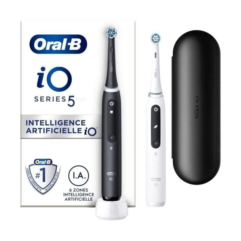 Oral-B iO 5 Pack of 2, Black and White Electric Toothbrushes, 2 Brush