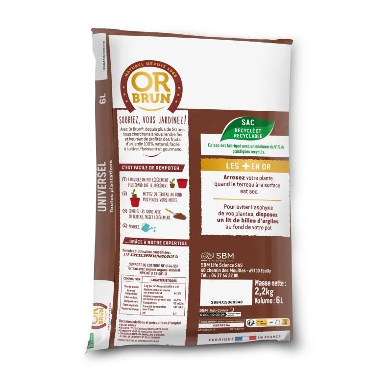 Universal potting soil - BROWN GOLD - OBRTREM6U - 6L - Improves growth