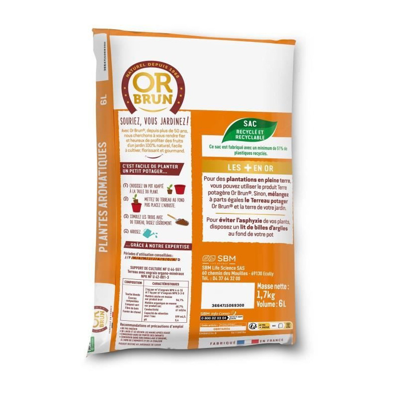 Vegetable soil & Aromatic plants - OR BRUN - OBRTARO6U - 6L - Fast gro