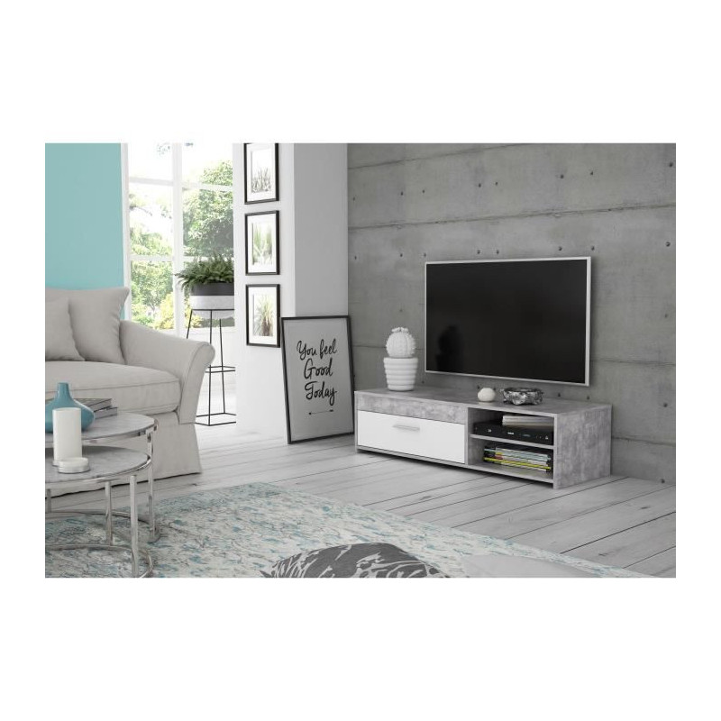 Pilvi TV cabinet - White and light concrete - Contemporary - L 120 x D
