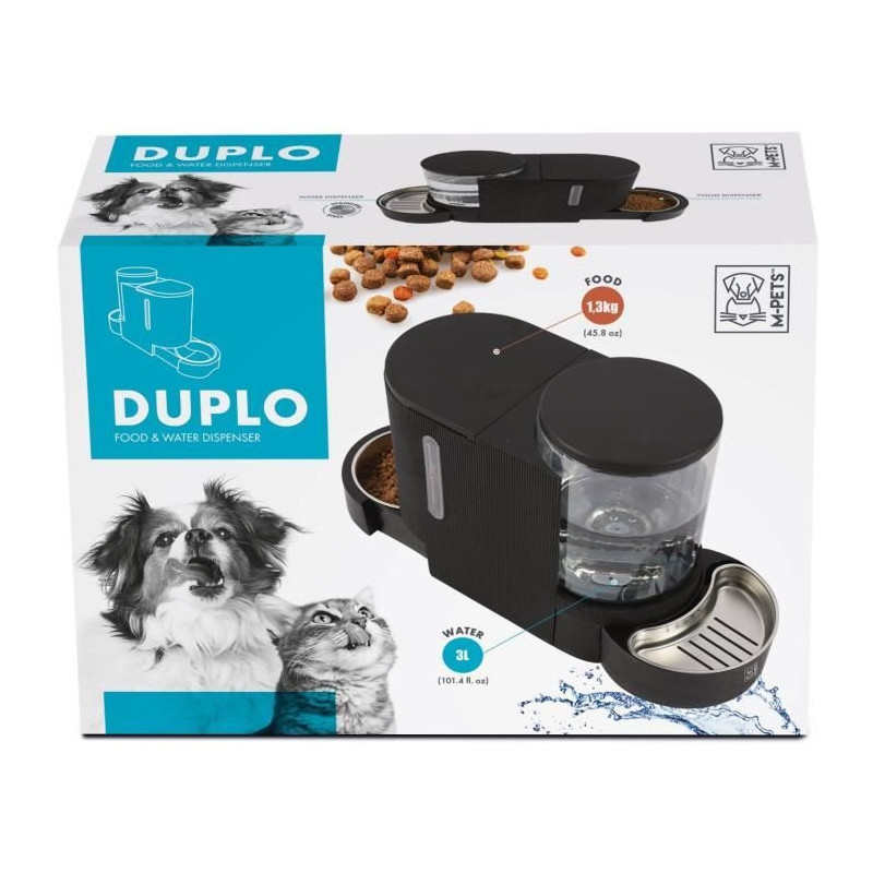 M.PETS DUPLO kibble and water dispenser 1.3kg/3L - 40x16.2x29.1 cm - B