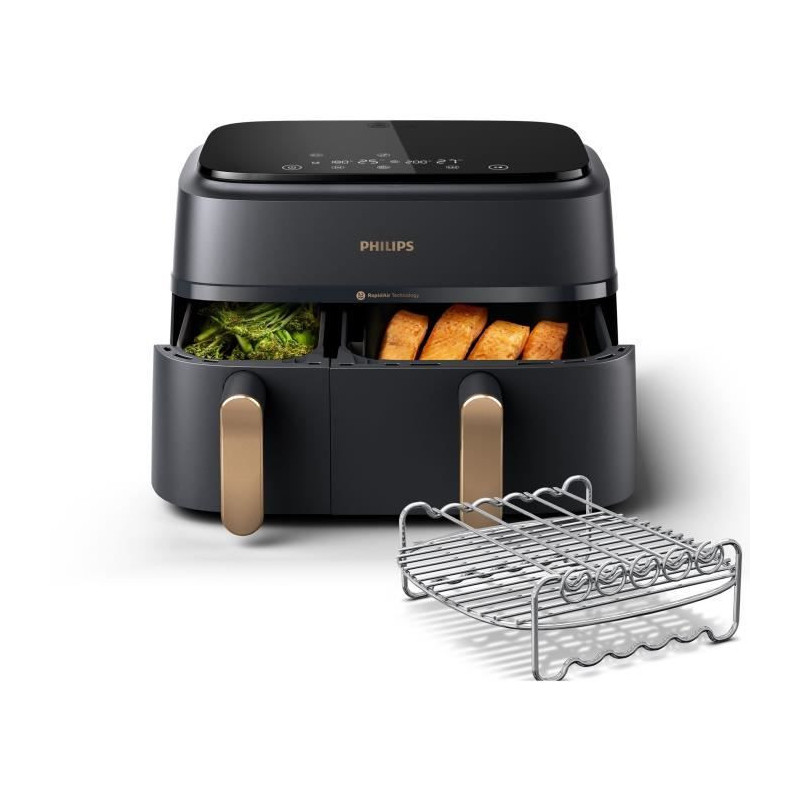 Oil-free fryer - PHILIPS - NA352/04 - 9L - Double basket - Touch scree