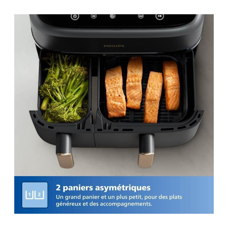 Oil-free fryer - PHILIPS - NA352/04 - 9L - Double basket - Touch scree