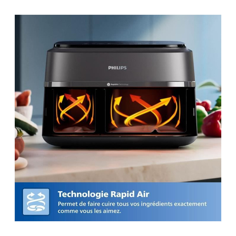 Oil-free fryer - PHILIPS - NA352/04 - 9L - Double basket - Touch scree