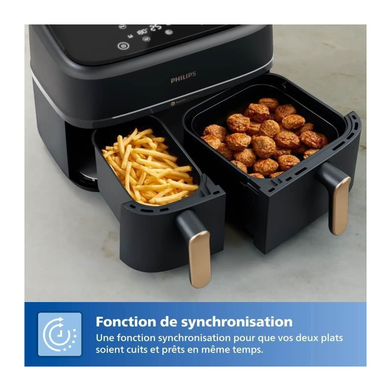 Oil-free fryer - PHILIPS - NA352/04 - 9L - Double basket - Touch scree