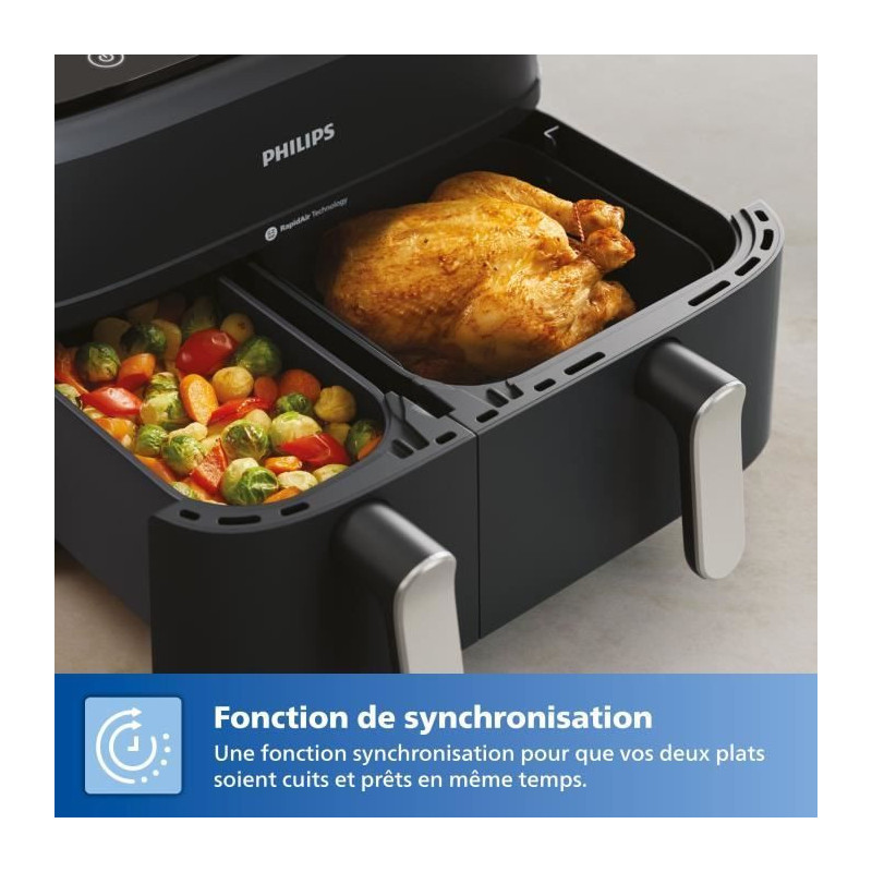 Oil-free fryer - PHILIPS - Airfryer XXL NA351/00 - Double tank 9L - 8