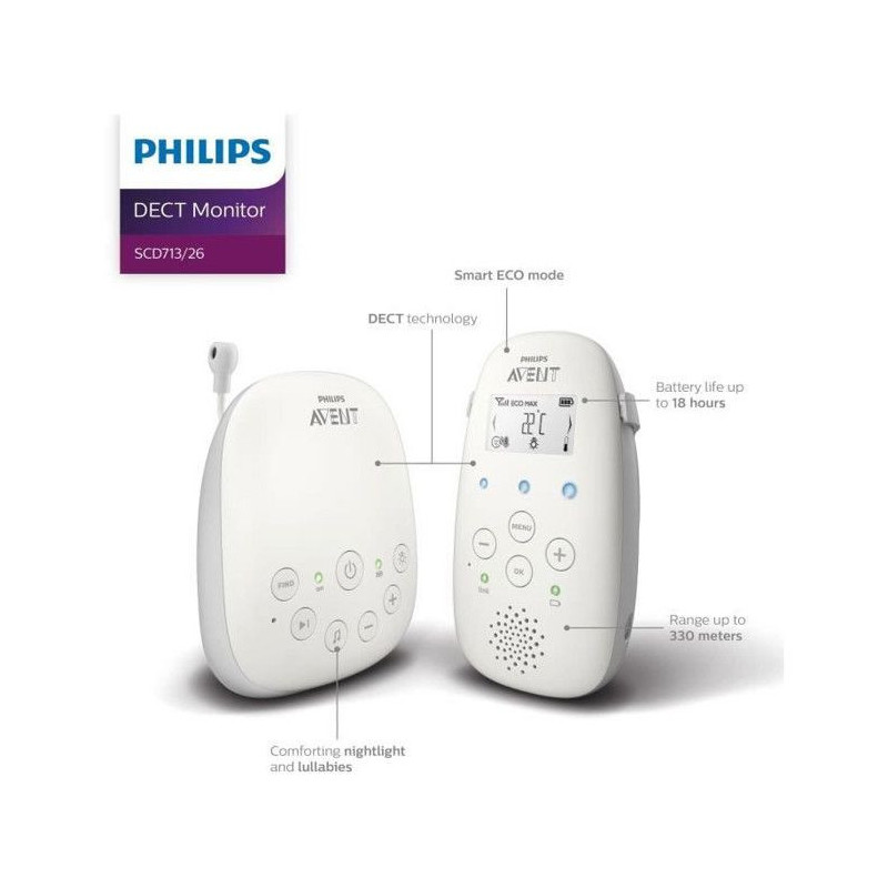 SCD713/26 Baby Monitor - PHILIPS AVENT - DECT Audio - White - LCD Scre