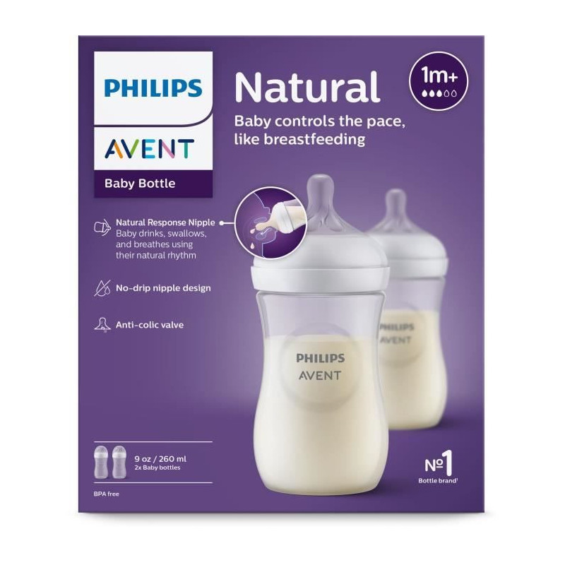Set of 3 Natural bottles 3.0 Philips Advent Scy903/02 - 260 ml