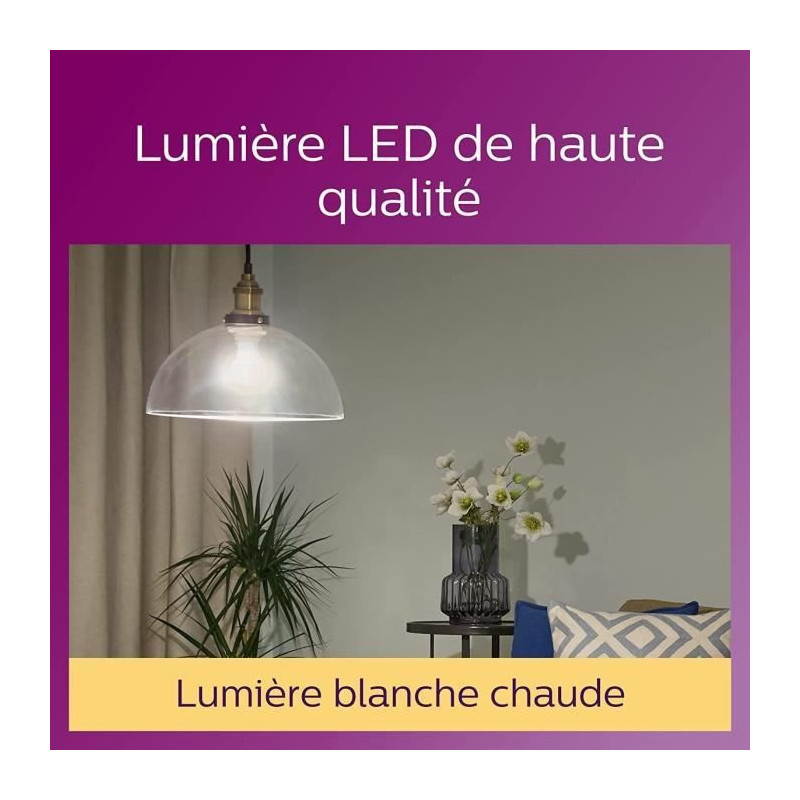 Philips, pack of 6 E27 transparent LED bulbs 60W, warm white