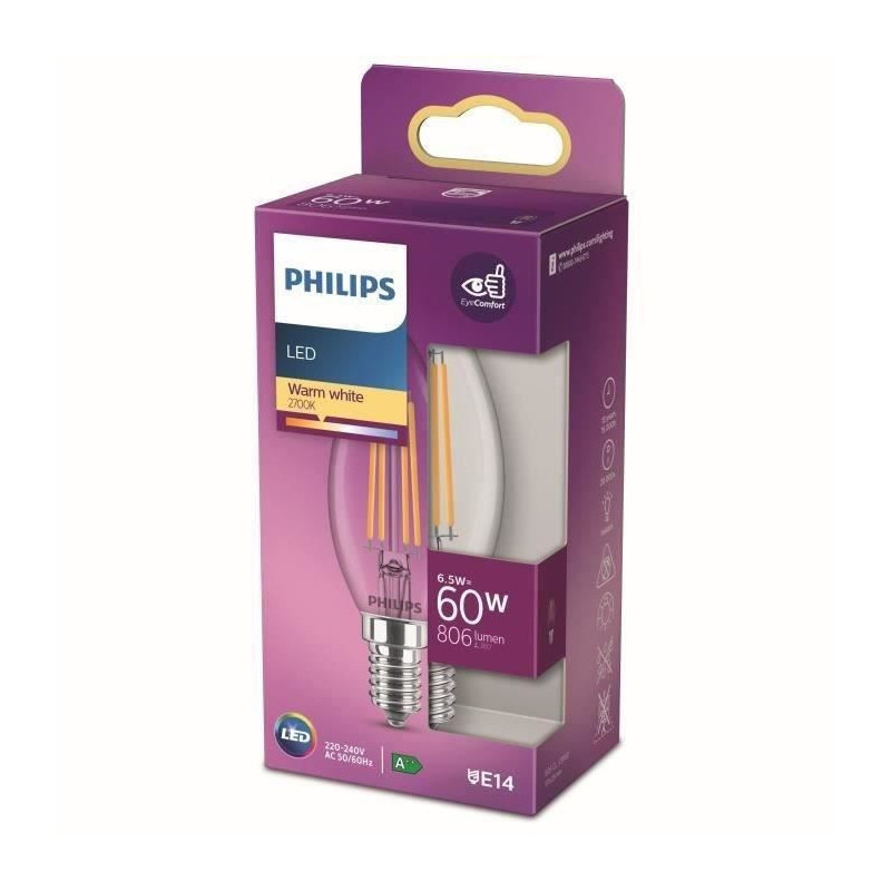 Philips Led Equivalent 60W E14 Warm Warm Non -Dimmable, Glass