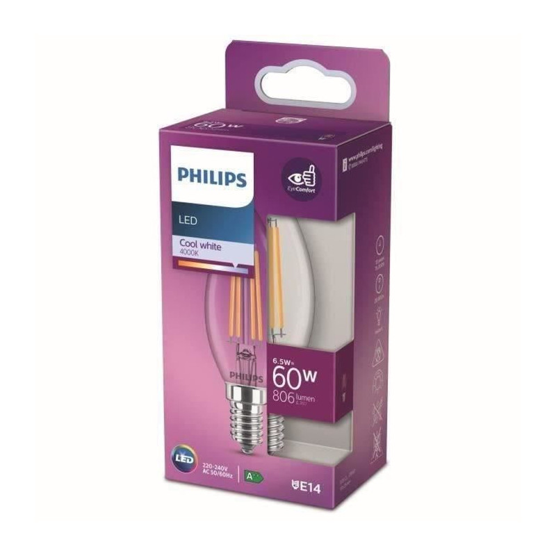 Philips Non -Dimmable LED bulb - E14 - 60W - Cold white