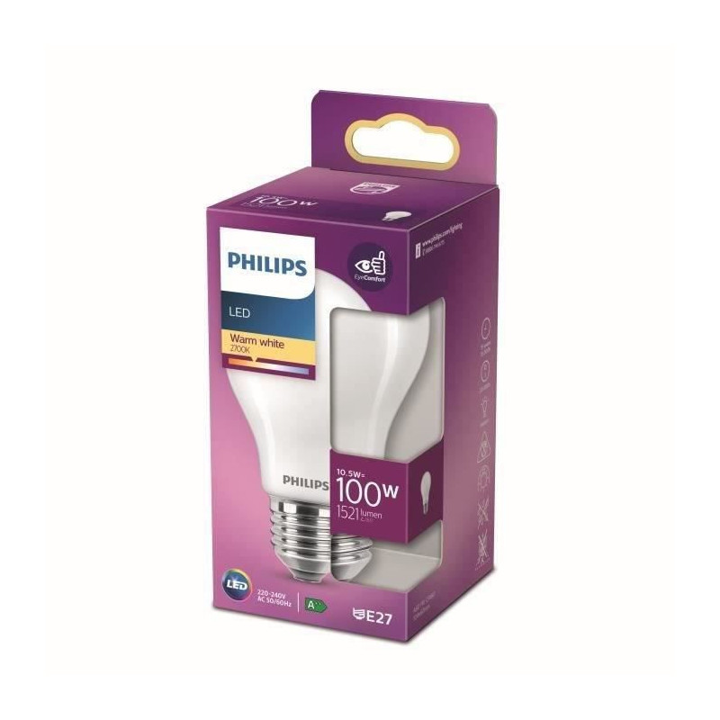 Philips LED Bulb Equivalent 100W E27 Warm White Non -Dimmable, Plastic