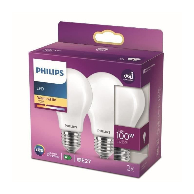 Philips LED bulb Equivalent100W E27 WHITE WHITE WITH NON -DIMABLE, GLA
