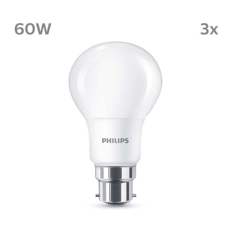 LED Bulb - PHILIPS - 60 W - B22 - Warm White - Frosted - Non-Dimmable