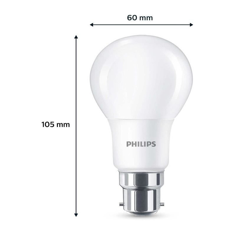 LED Bulb - PHILIPS - 60 W - B22 - Warm White - Frosted - Non-Dimmable