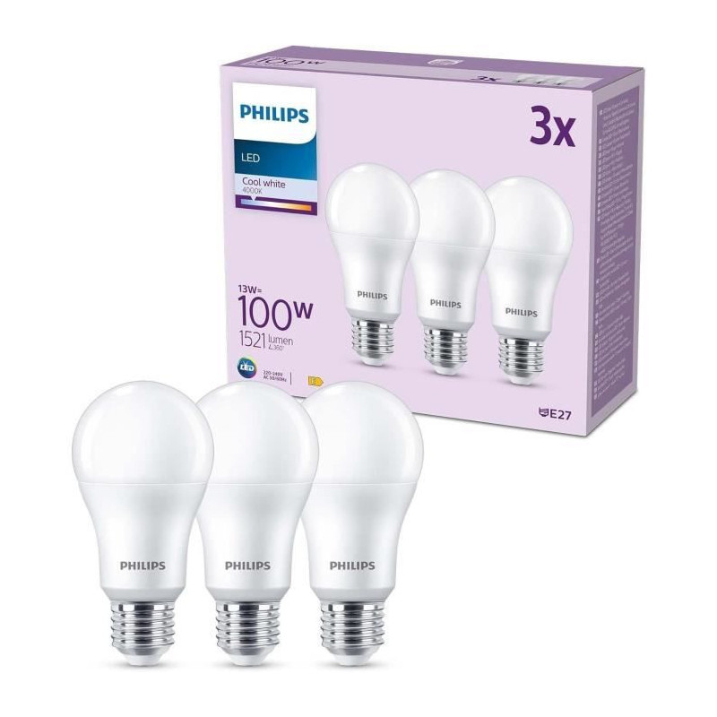 LED Bulb - PHILIPS - 100 W - A67 E27 - Cool White - Non-Dimmable x 3
