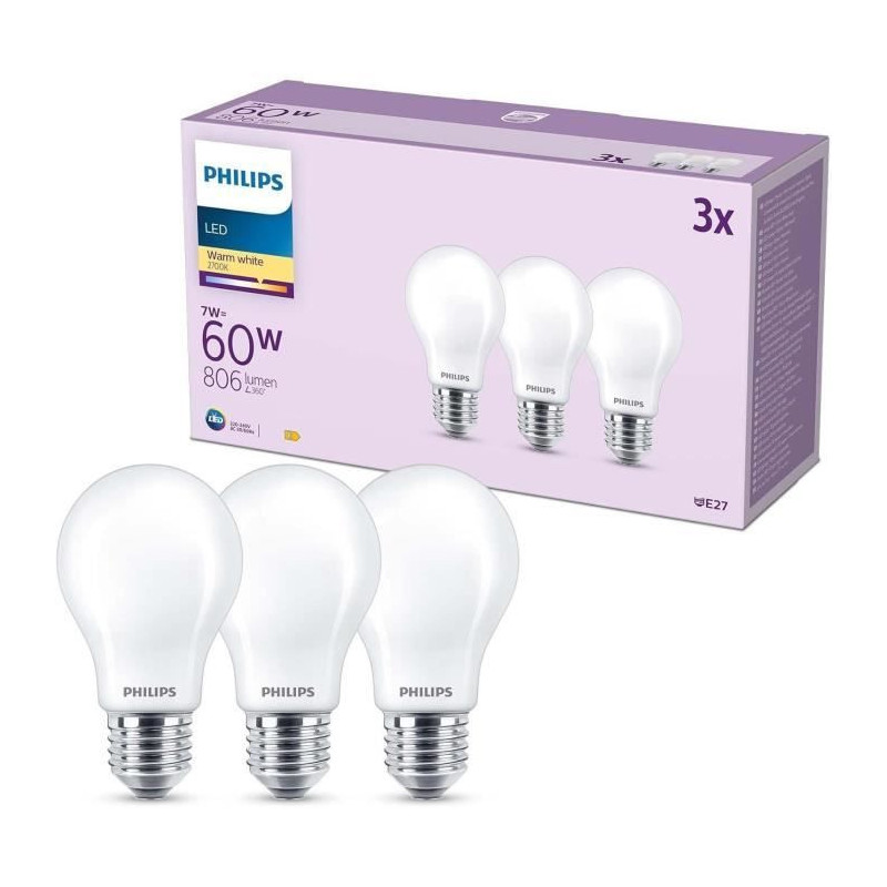 LED Bulb - PHILIPS - Classic - 60 W - A60 E27 - Warm White - Non-Dimma