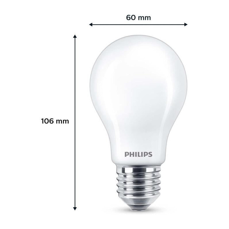 LED Bulb - PHILIPS - Classic - 60 W - A60 E27 - Warm White - Non-Dimma